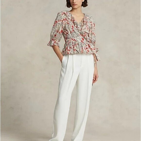 Polo Ralph Lauren Ruffled Floral Cotton Wrap Top Size XXS NWT - Picture 5 of 12